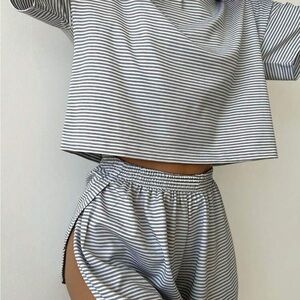 Striped Grey and White Two-Piece Pajama Set